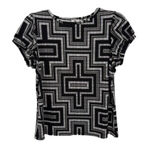 Worthington Top Women XL Petite Black White Geometric Short Sleeve Career Office